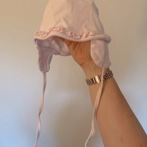 Baby girl 6 month Pink Ruffled cotton bonnet Hat